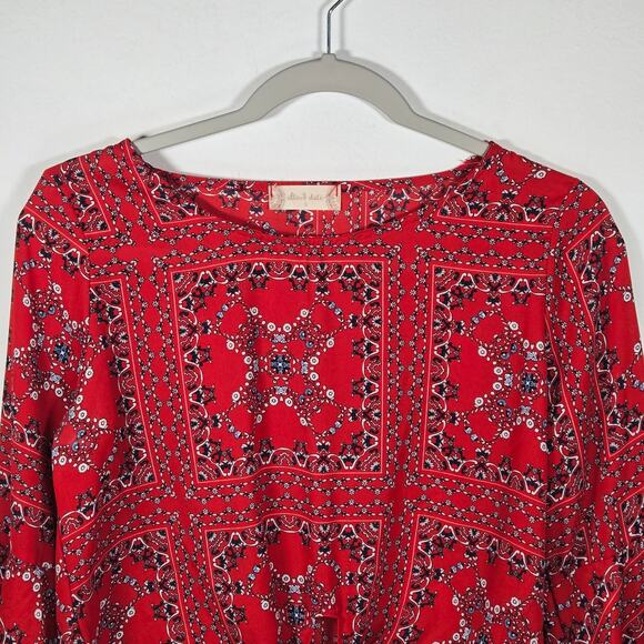 Altar'd State Red Badana Print Front Tie Top. Size Small - Picture 5 of 9